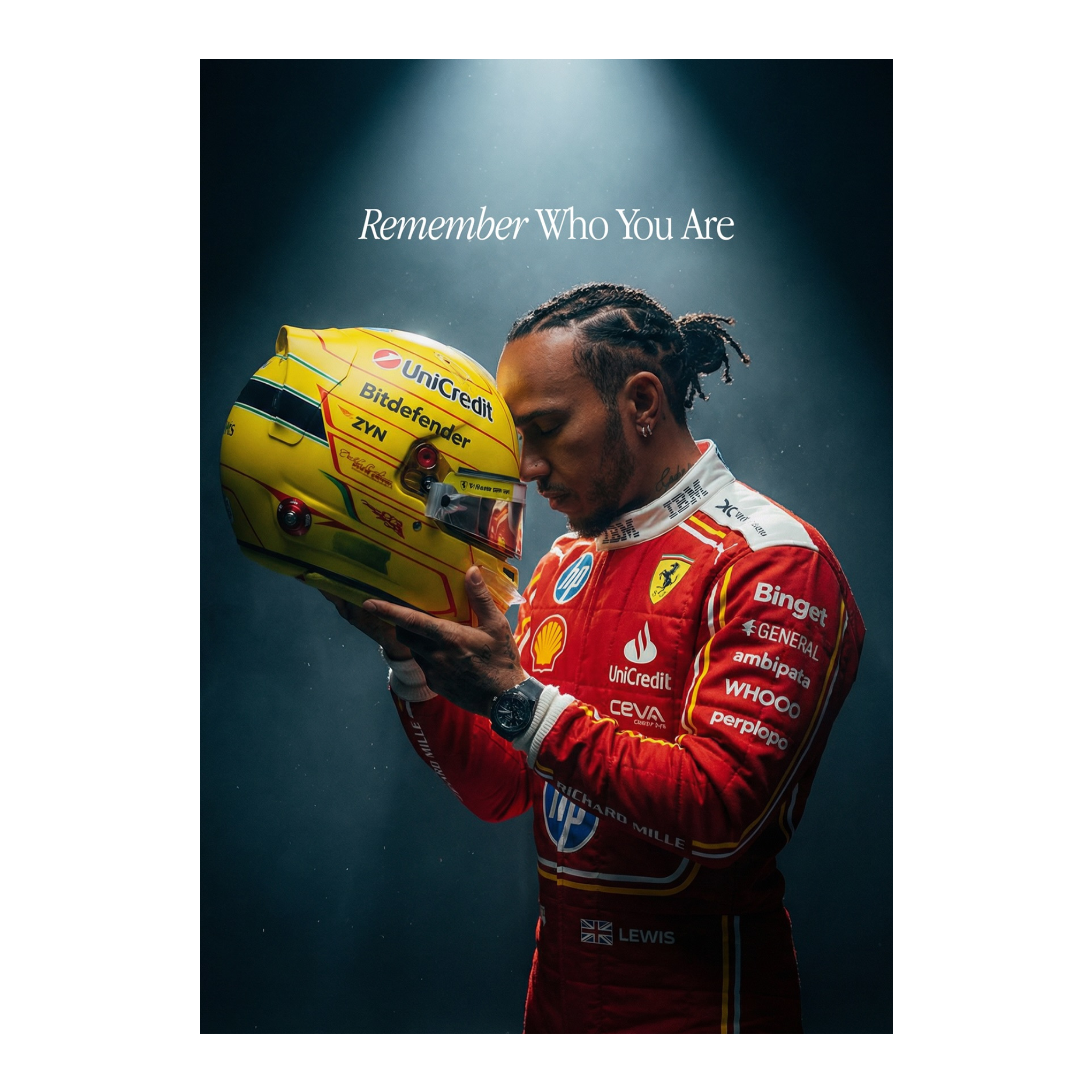 "Remember Who You Are" Lewis Hamilton Quote Poster